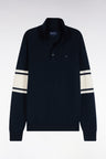 Pull à col polo en jersey de laine mérinos marine
