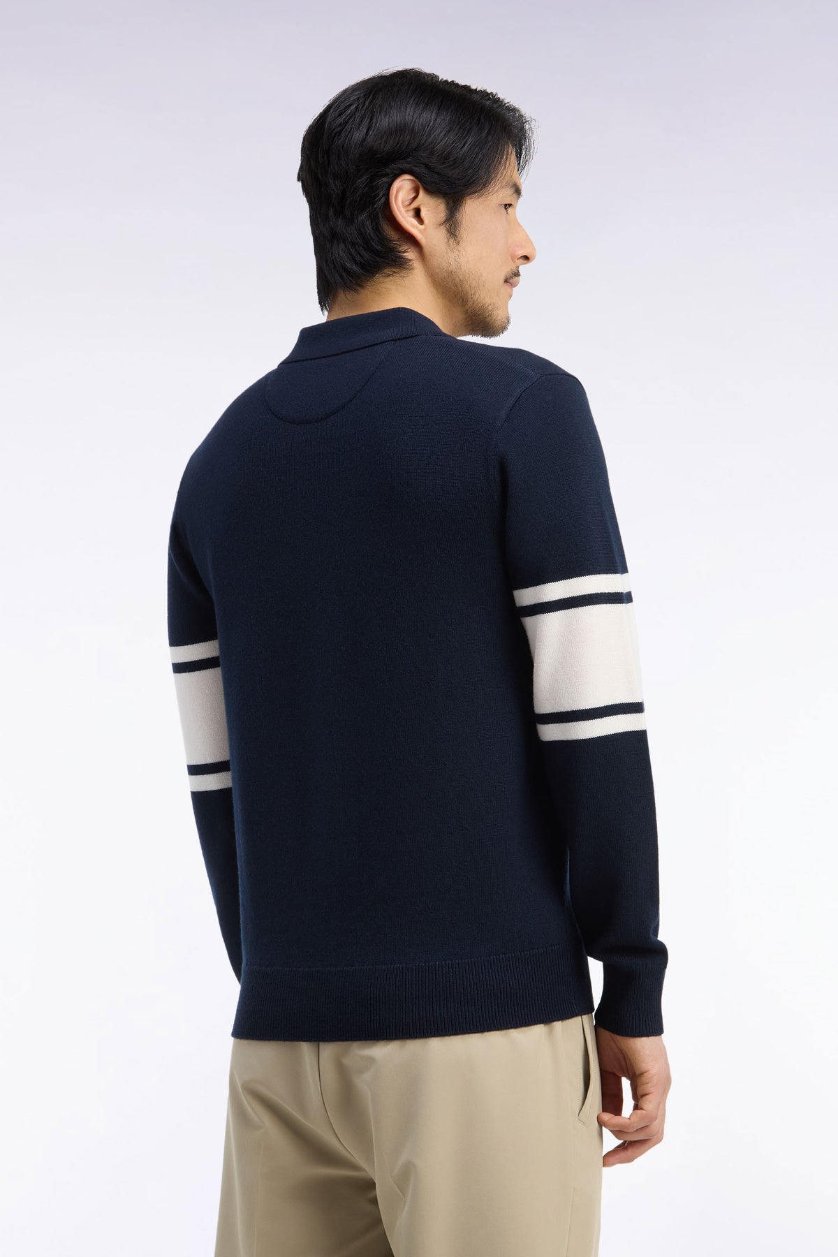 Polo collar sweater in navy merino wool jersey