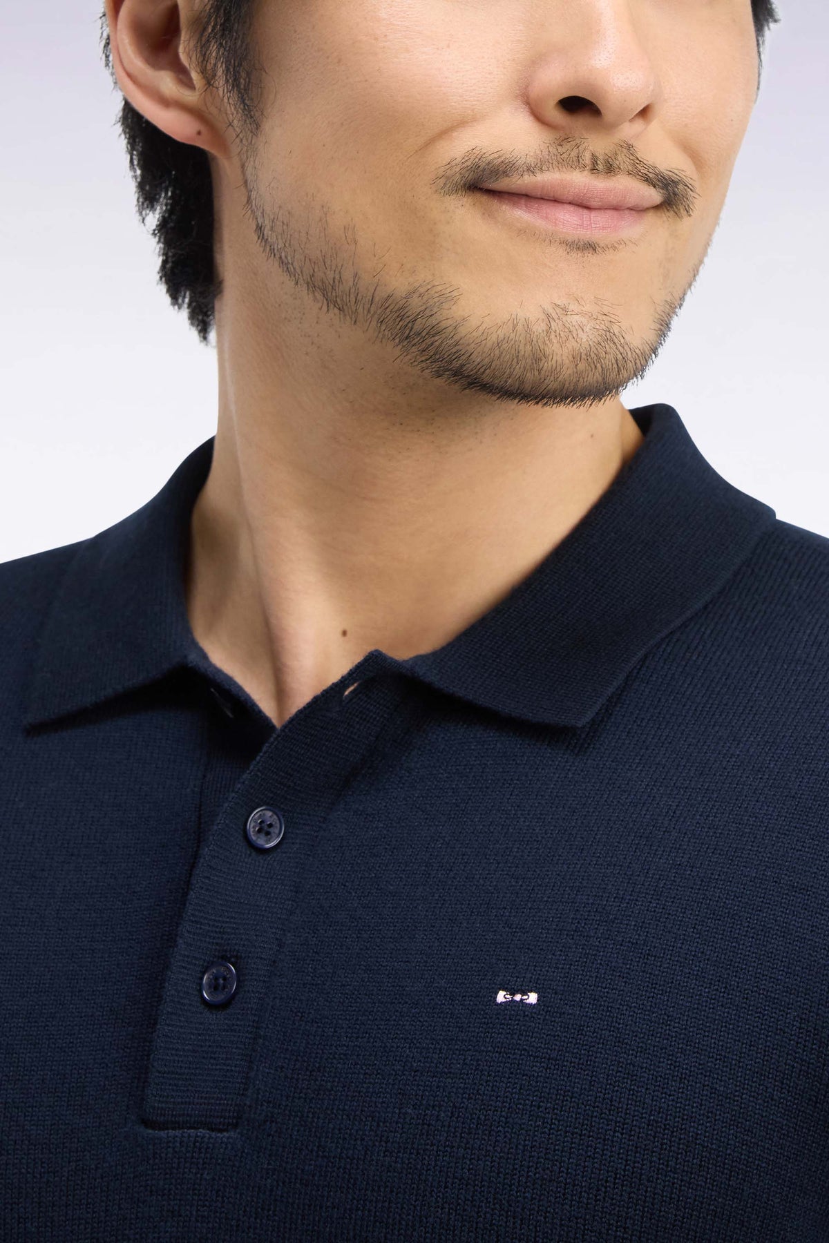 Polo collar sweater in navy merino wool jersey