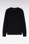 Pull à col rond en coton et viscose noir coupe droite