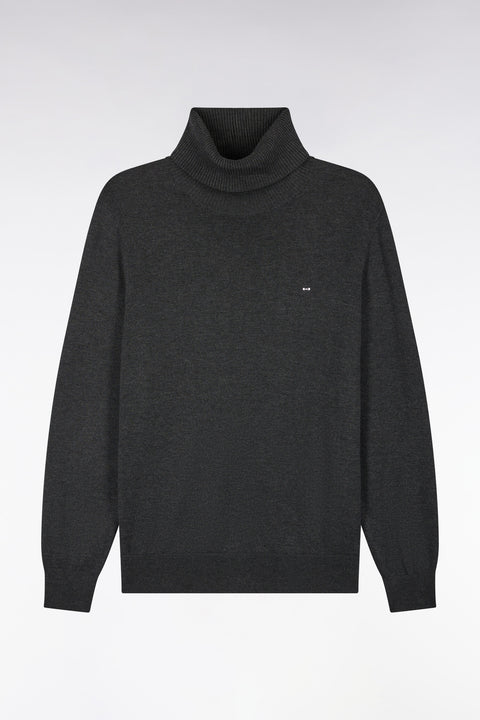 Pull à col roulé en coton et viscose gris foncé coupe droite - Image 2