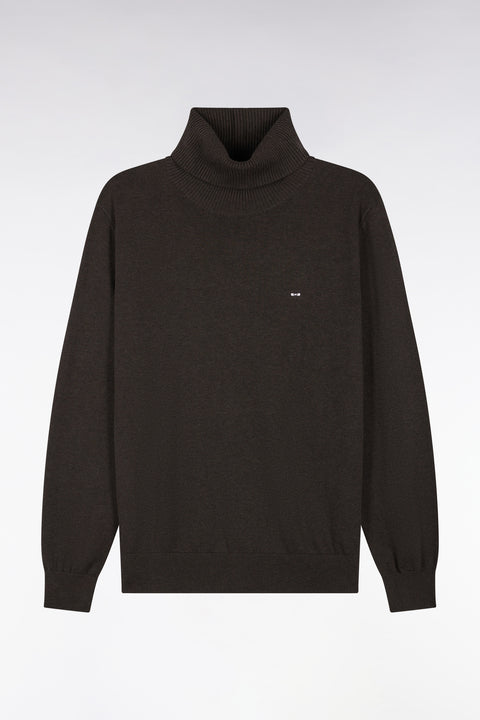 Pull à col roulé en coton et viscose marron coupe droite - Image 2