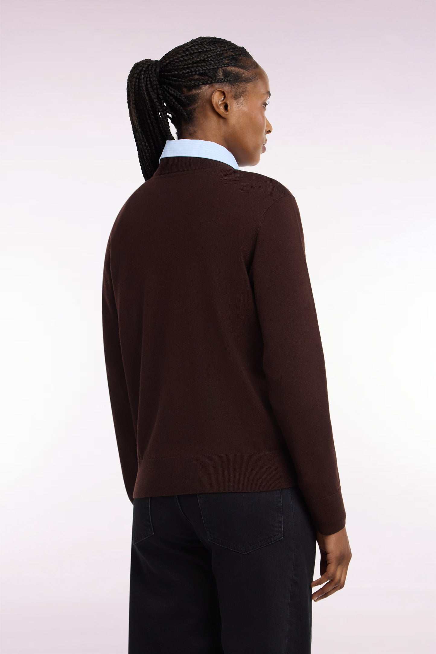 Pull col rond en laine marron coupe droite