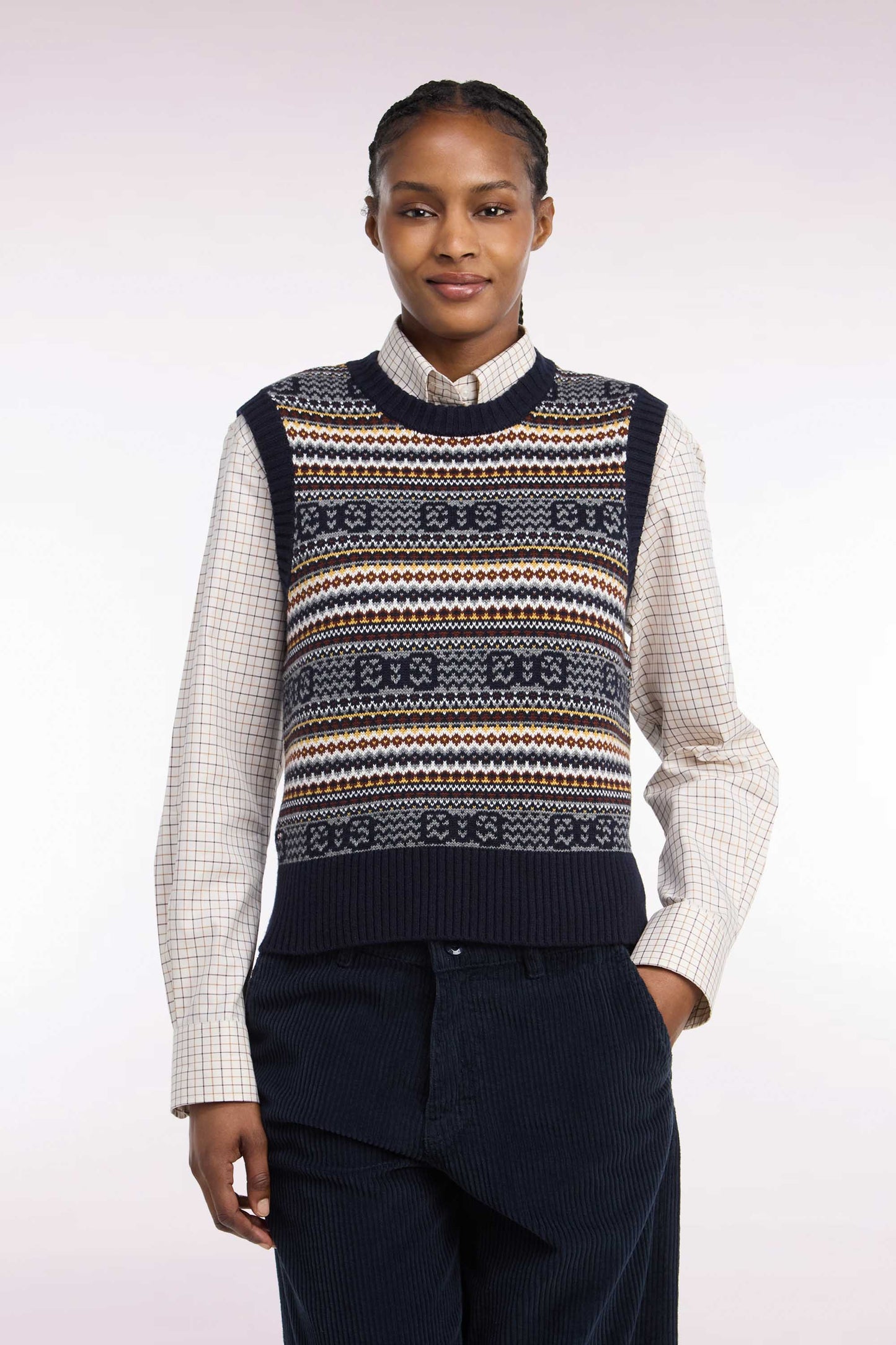Pull sans manches en laine et coton marine