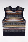 Pull sans manches en laine et coton marine