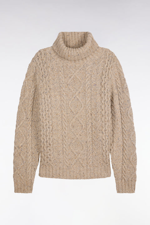 Beige cable knit straight fit turtleneck sweater - Image 2
