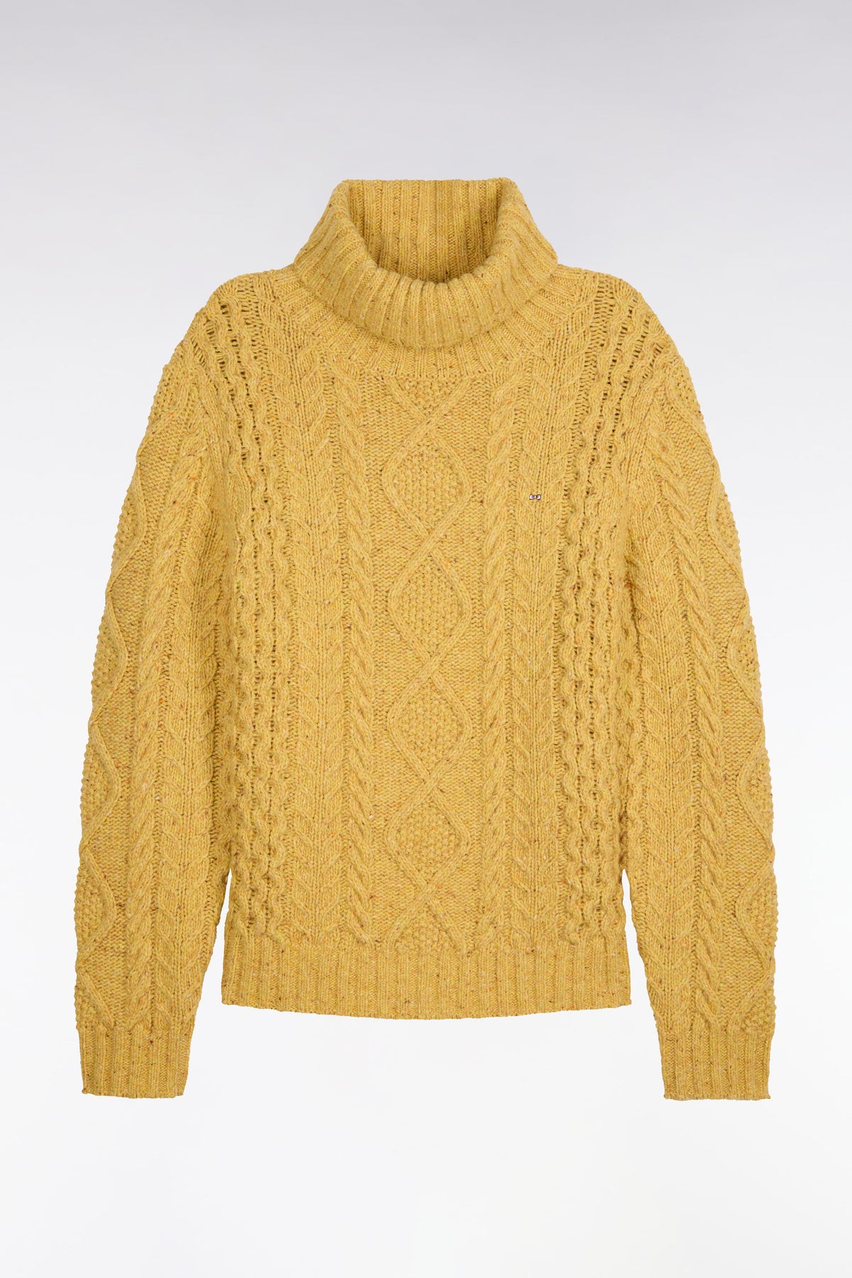 Pull à col roulé en maille torsadée jaune coupe droite