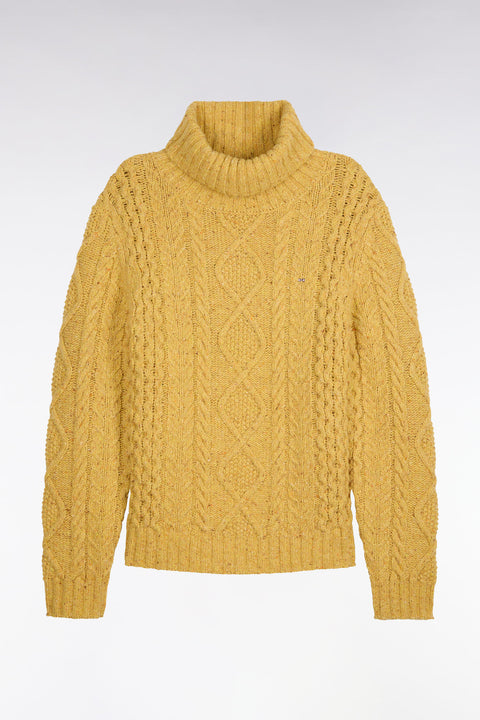 Pull à col roulé en maille torsadée jaune coupe droite - Image 2