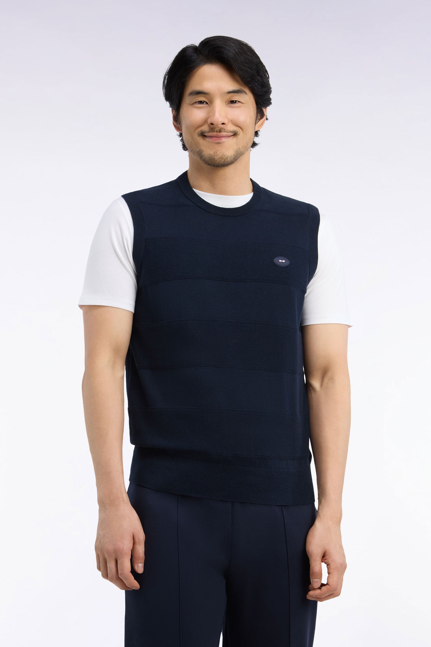 Pull débardeur golf en coton et viscose marine coupe droite