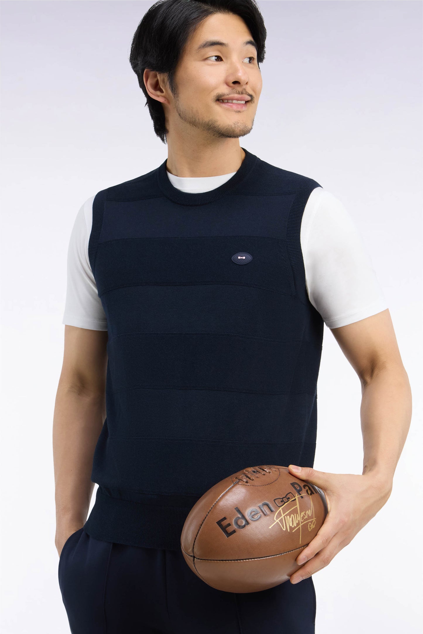 Pull débardeur golf en coton et viscose marine coupe droite