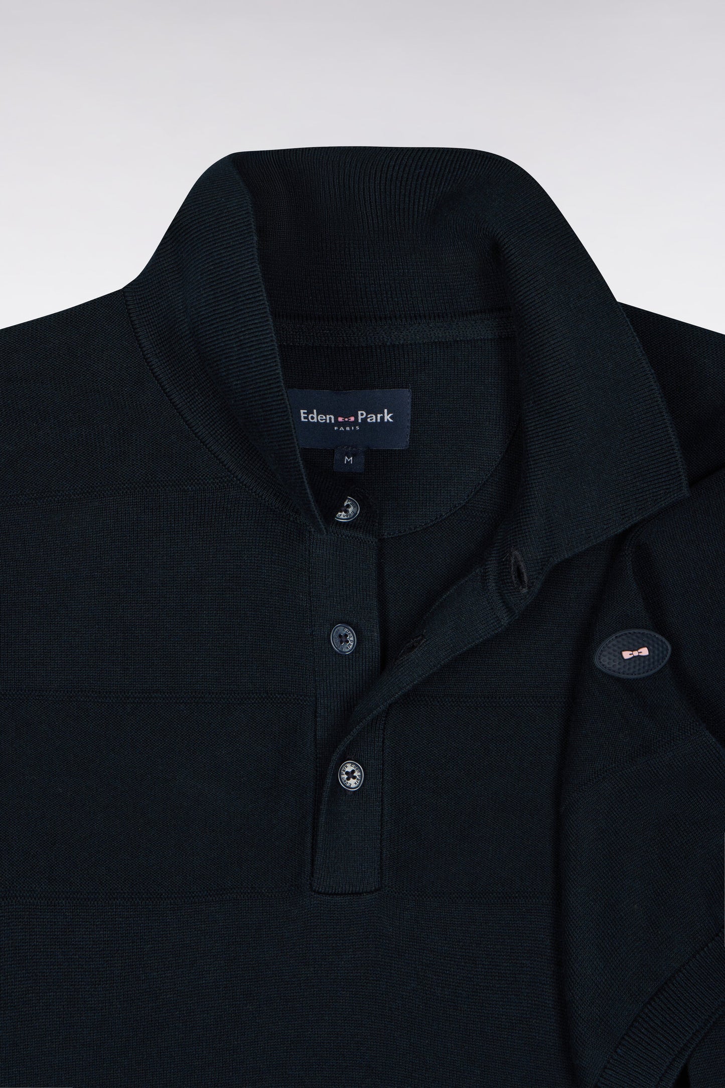 Pull manches courtes golf à col polo en coton et viscose marine coupe droite