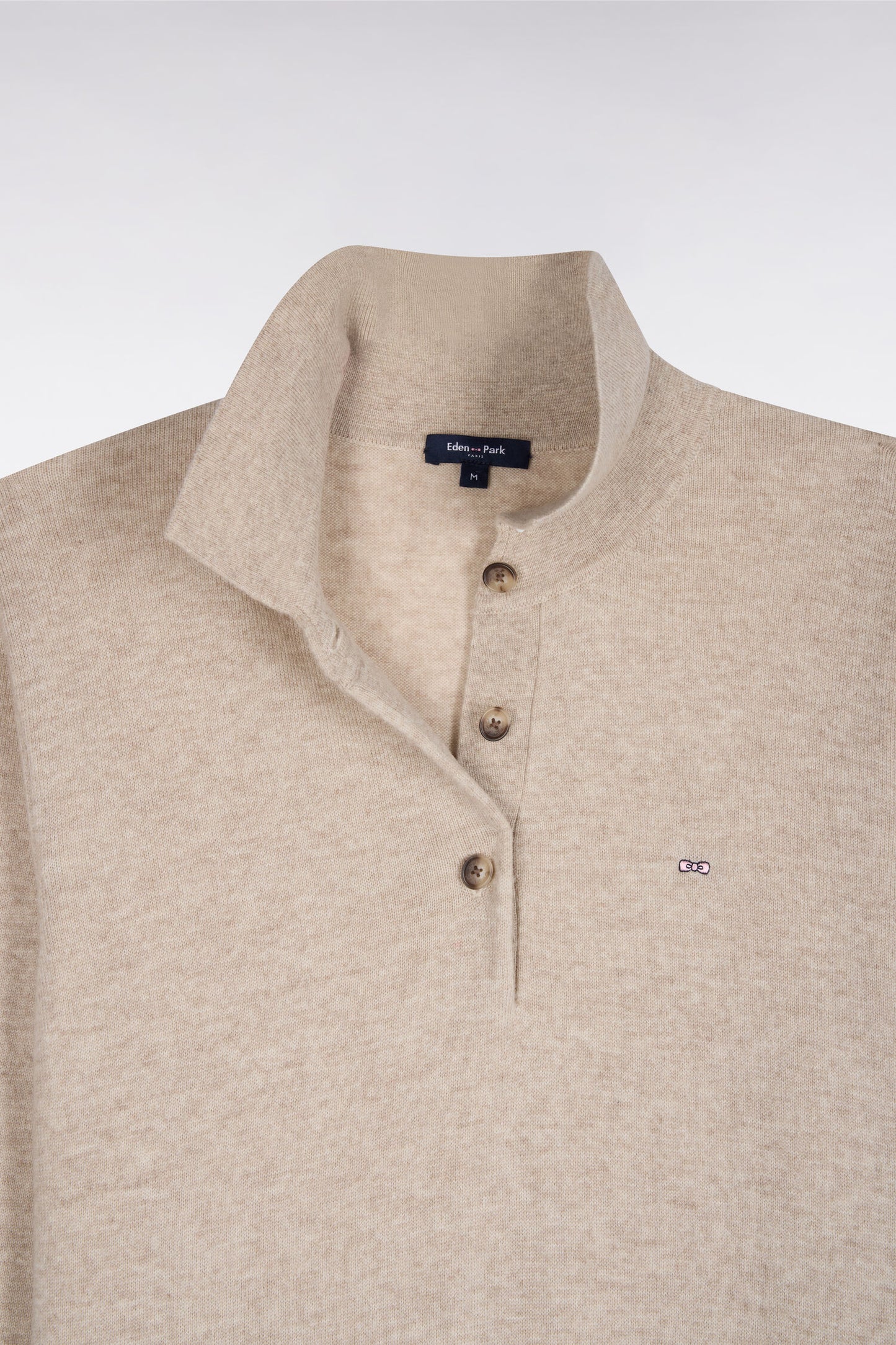 Robe midi à col polo en laine vierge et cachemire beige coupe droite