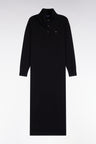 Robe midi à col polo en laine vierge et cachemire noire coupe droite