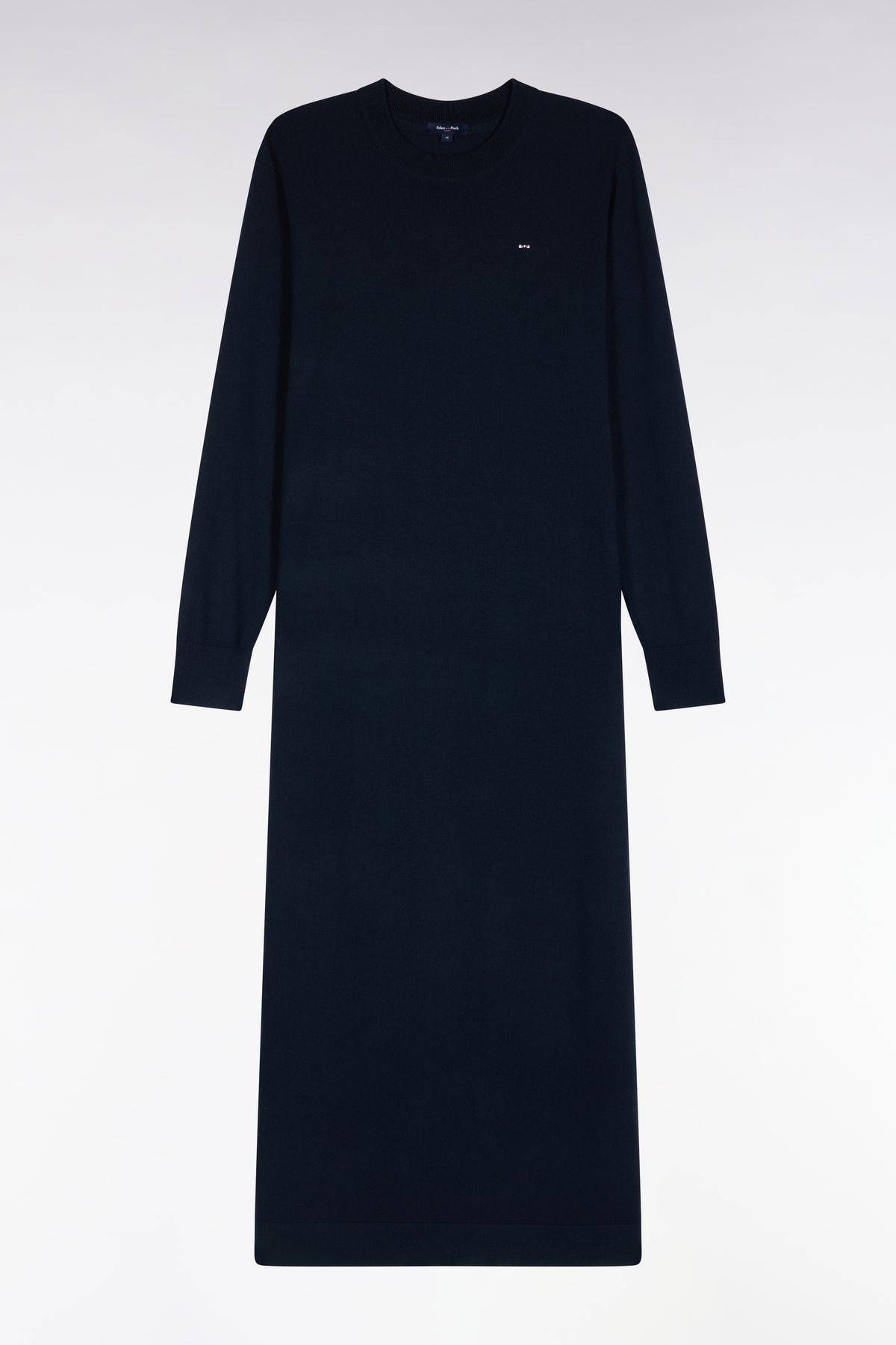 Robe midi fendue en laine marine coupe droite