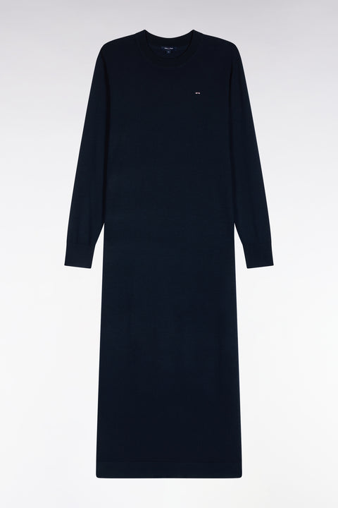 Robe midi fendue en laine marine coupe droite - Image 2