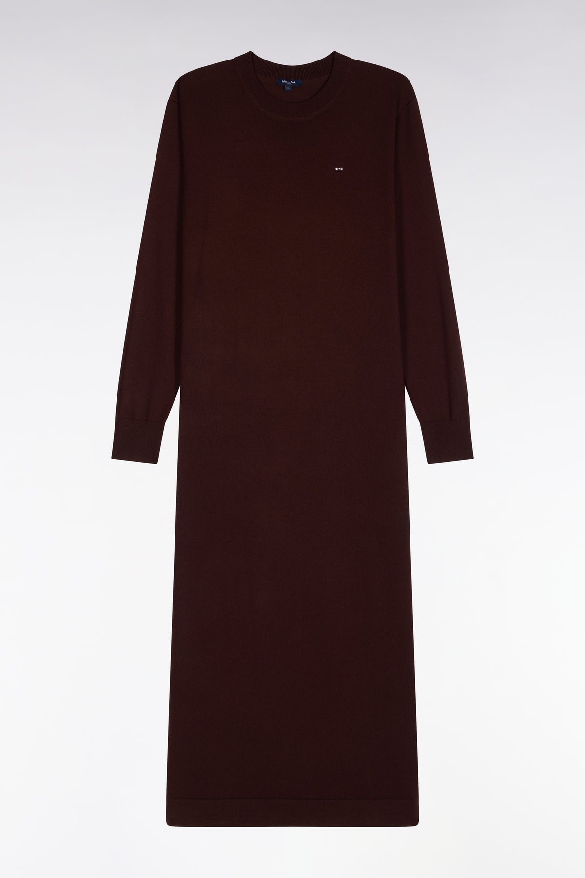 Robe midi fendue en laine marron coupe droite
