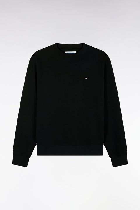 Sweatshirt à col rond en molleton coton noir coupe droite - Image 2