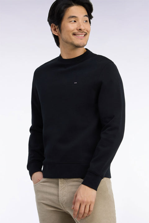 Sweatshirt à col rond en molleton coton noir coupe droite - Image 1