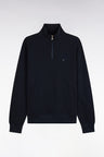 Sweatshirt col camionneur en molleton coton marine coupe droite