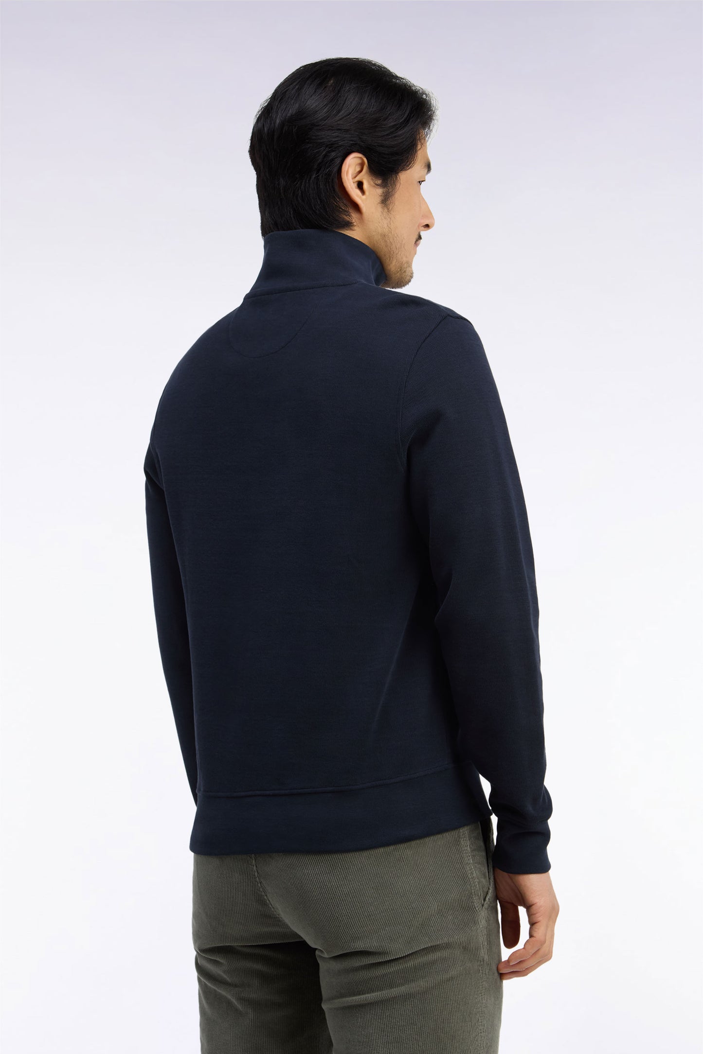 Sweatshirt col camionneur en molleton coton marine coupe droite
