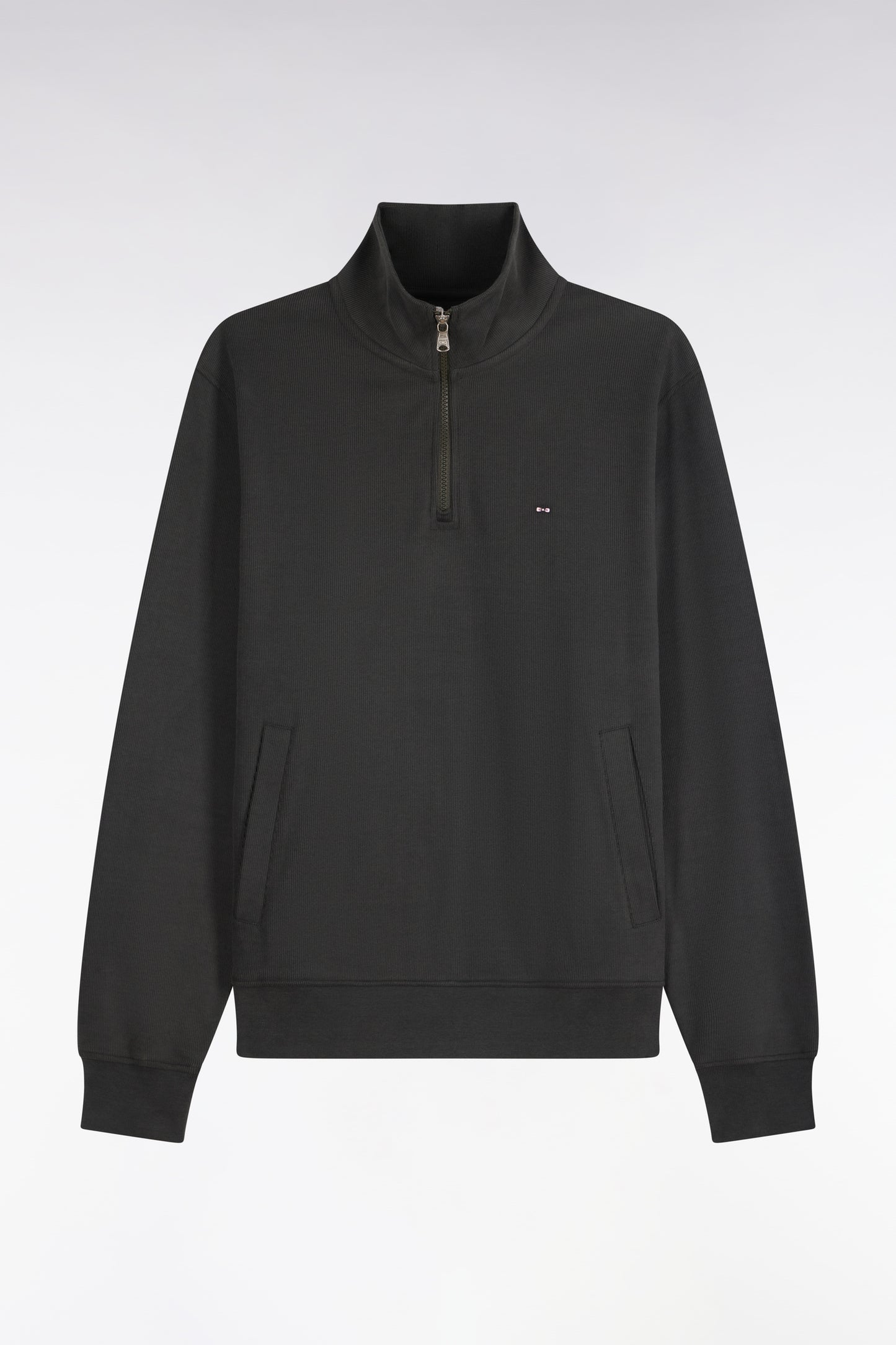 Sweatshirt col camionneur en molleton coton kaki coupe droite