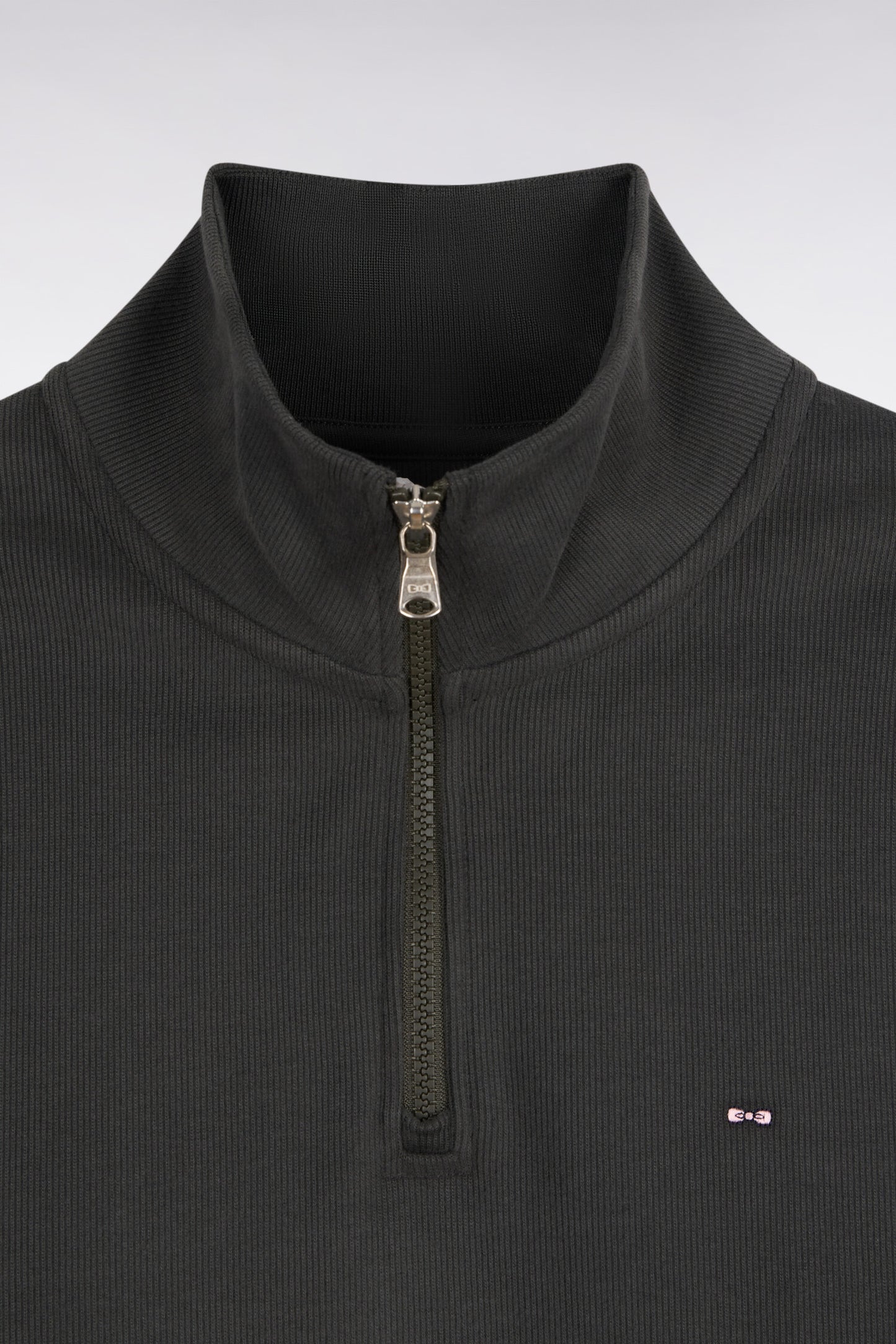 Sweatshirt col camionneur en molleton coton kaki coupe droite