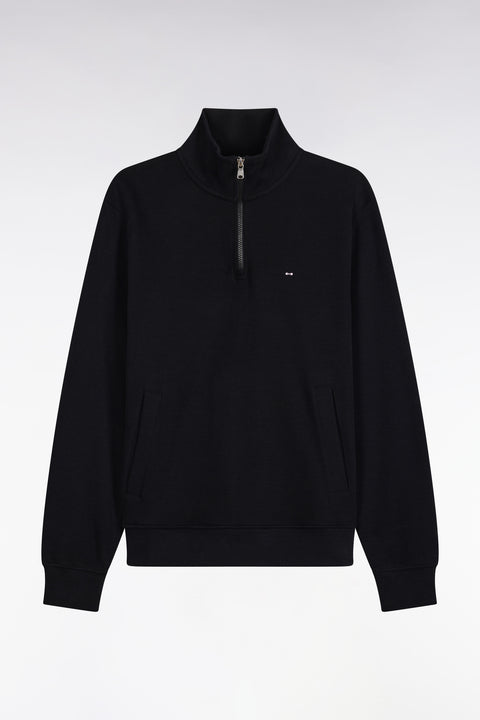 Sweatshirt col camionneur en molleton coton noir coupe droite - Image 2