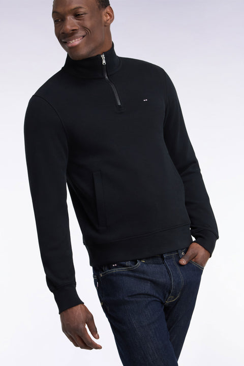 Sweatshirt col camionneur en molleton coton noir coupe droite - Image 1