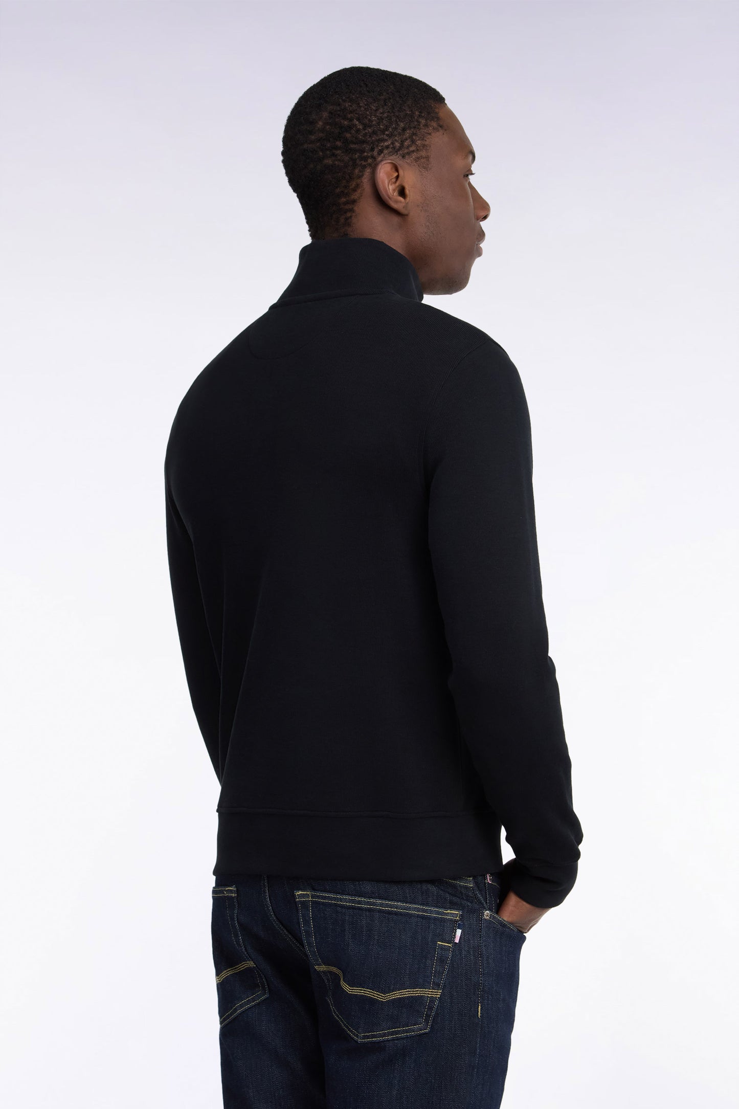 Sweatshirt col camionneur en molleton coton noir coupe droite