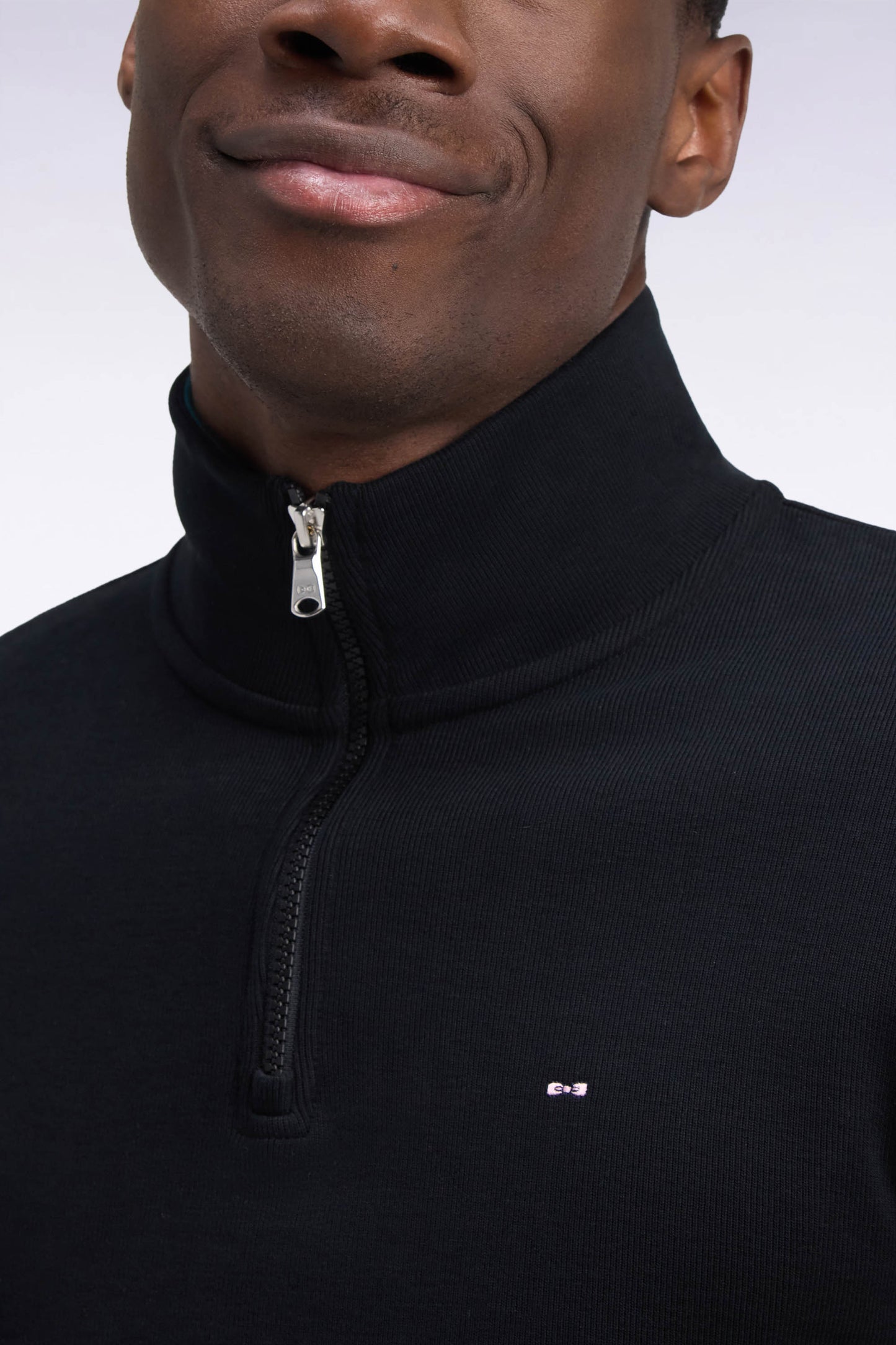 Sweatshirt col camionneur en molleton coton noir coupe droite