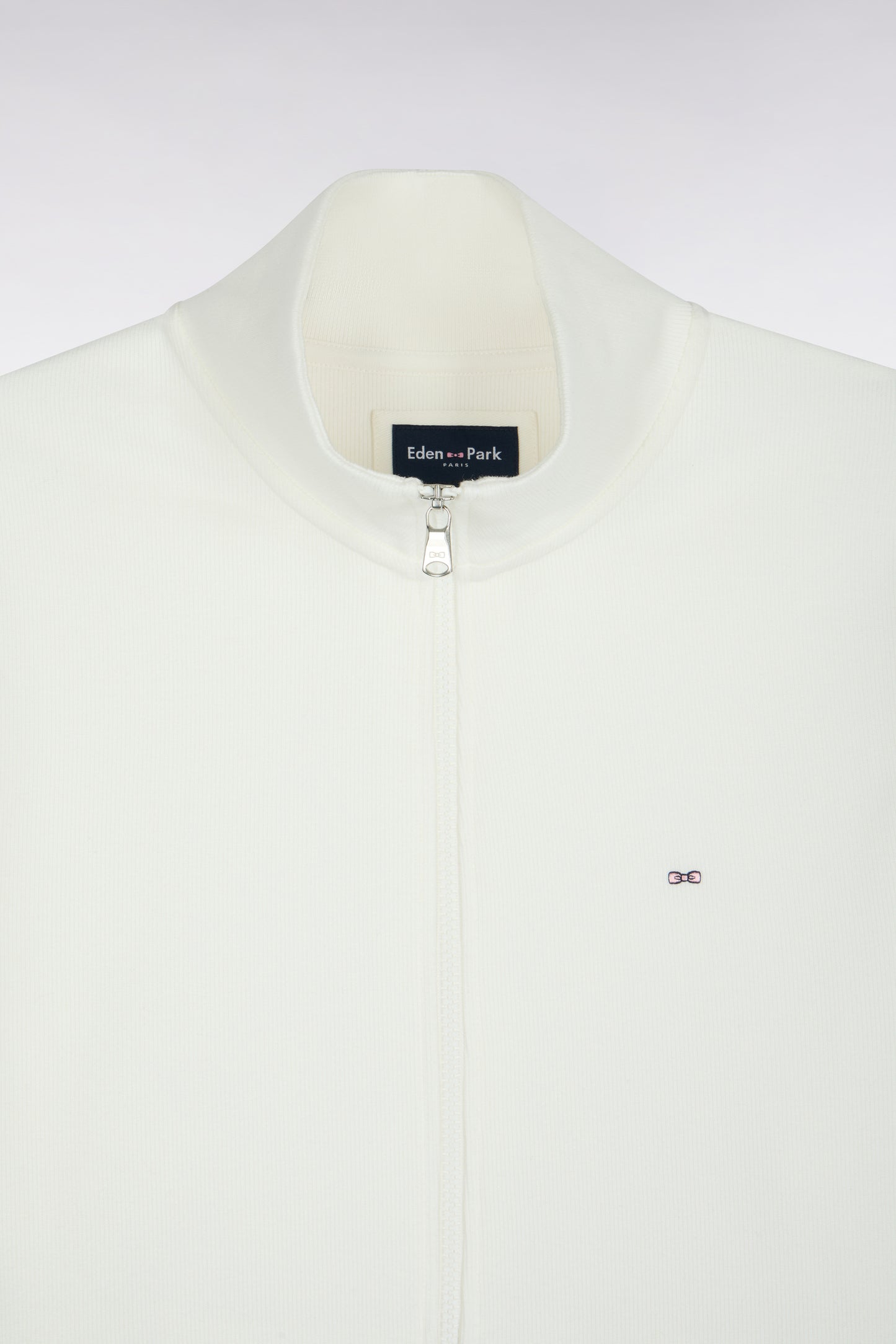 Sweatshirt zippé en molleton coton écru coupe droite