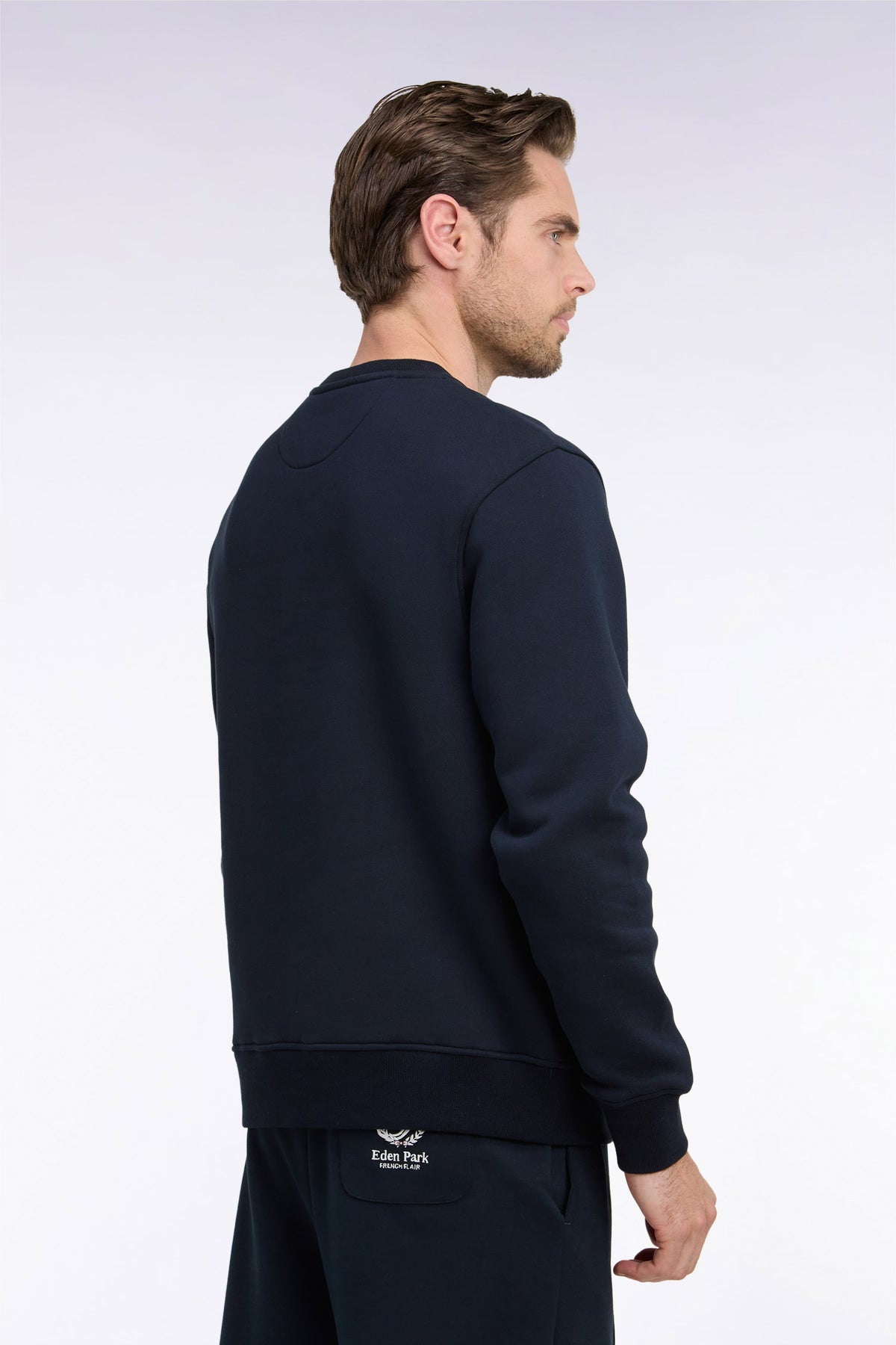 Sweatshirt en molleton marine brodé coupe droite