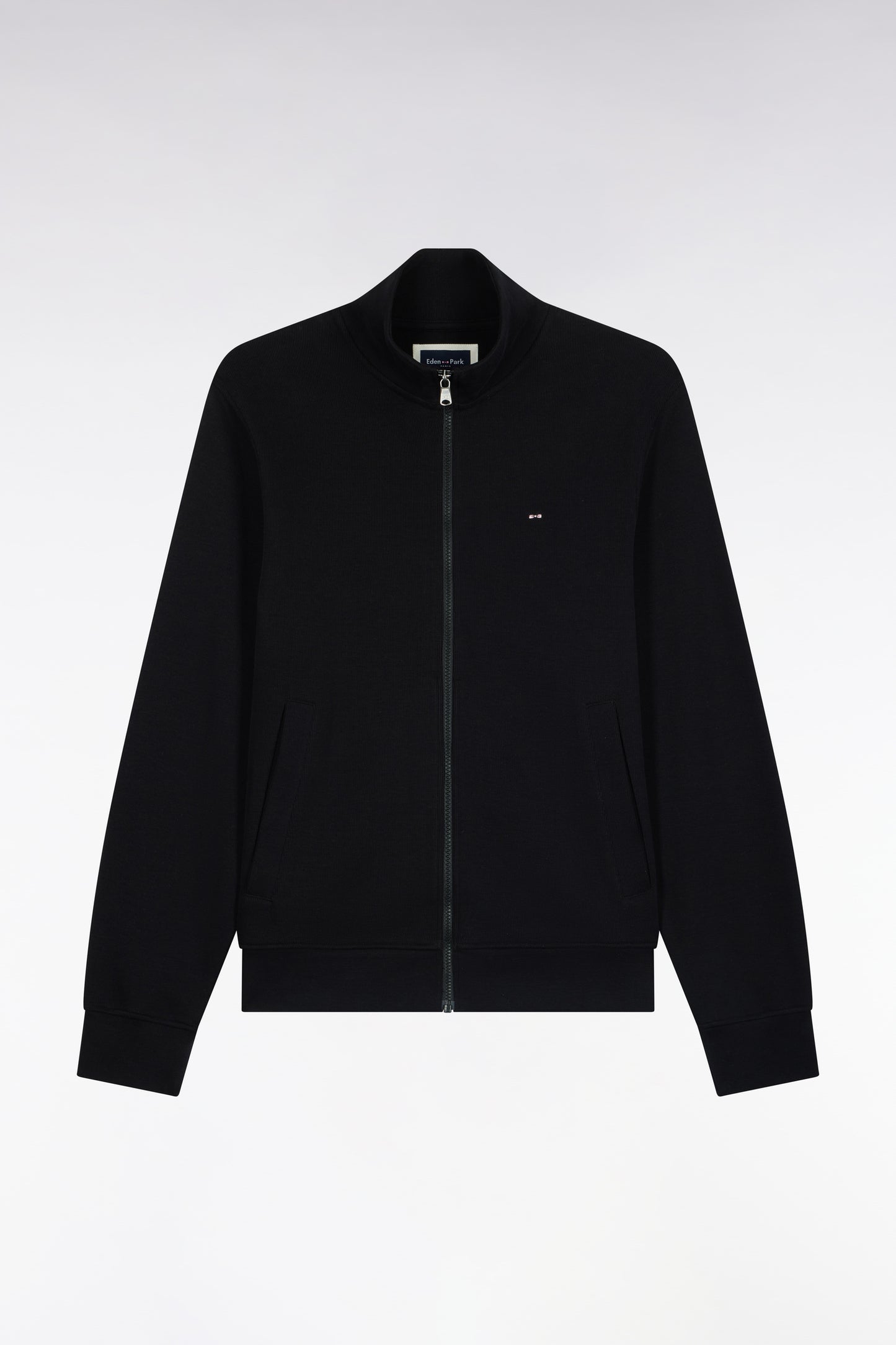 Sweatshirt zippé en molleton coton noir coupe droite