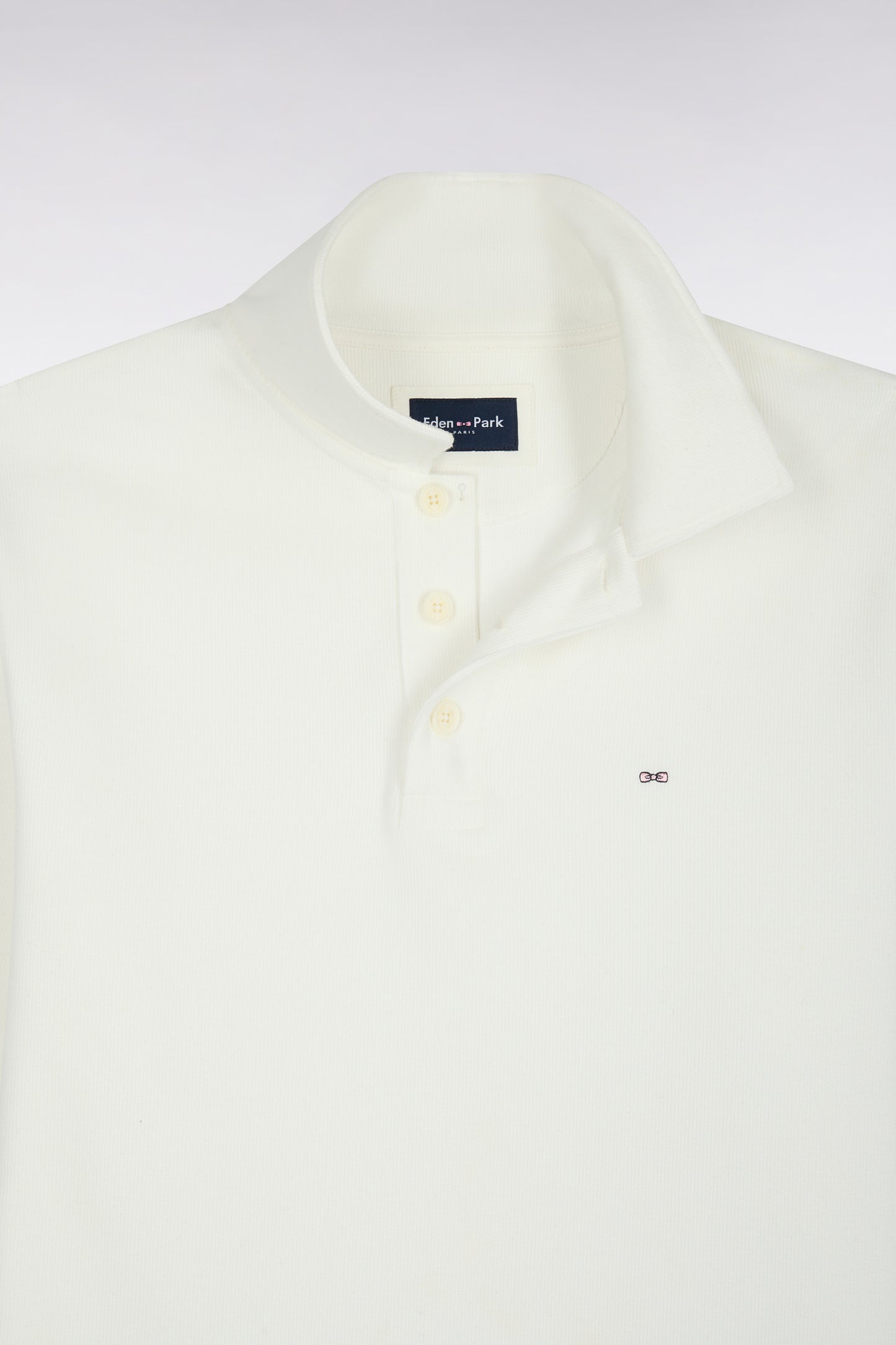 Sweatshirt col polo en coton écru coupe droite