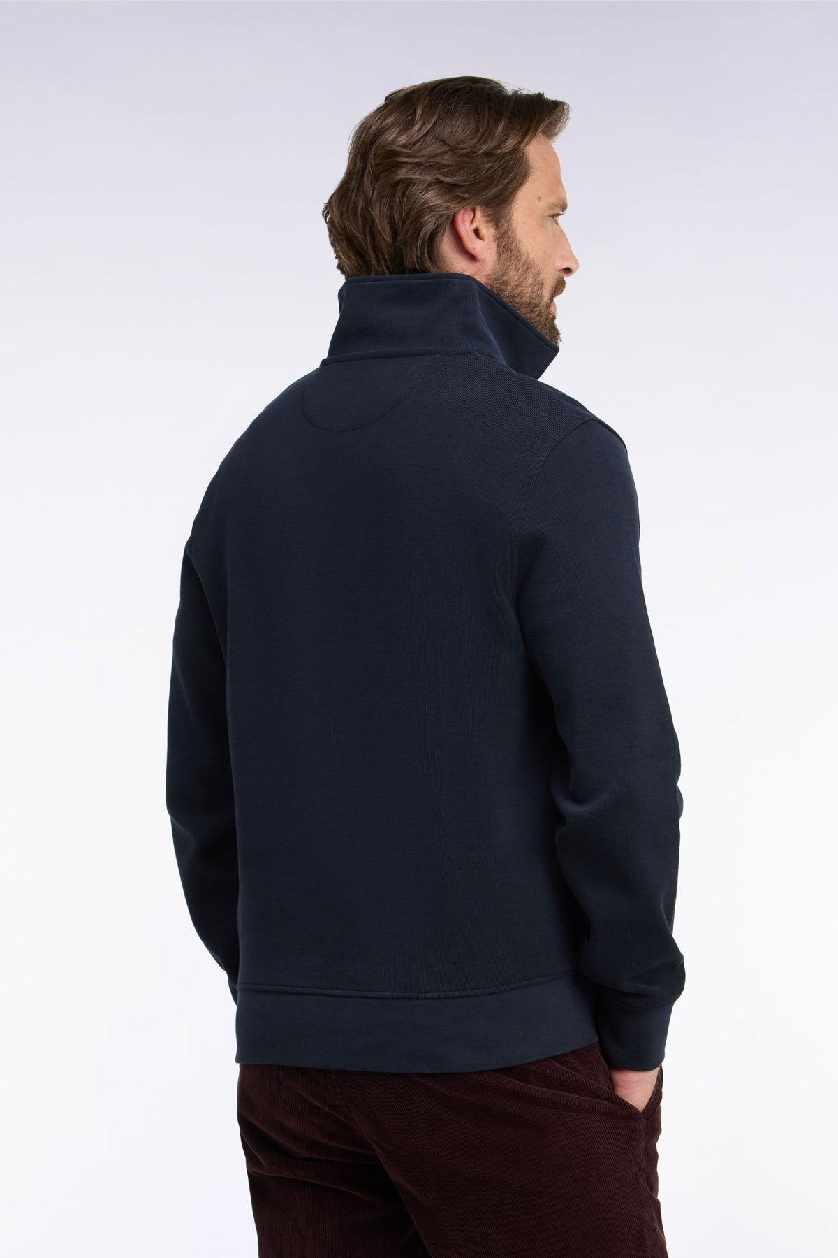 Straight cut navy cotton polo collar sweatshirt