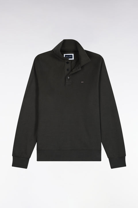 Sweatshirt col polo en coton kaki coupe droite - Image 2