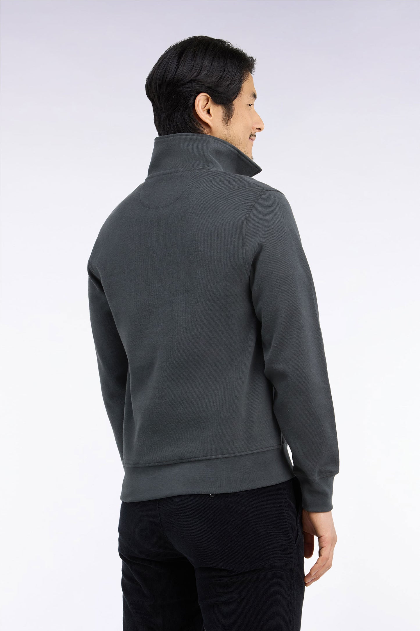 Sweatshirt col polo en coton kaki coupe droite