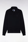 Sweatshirt col polo en coton noir coupe droite