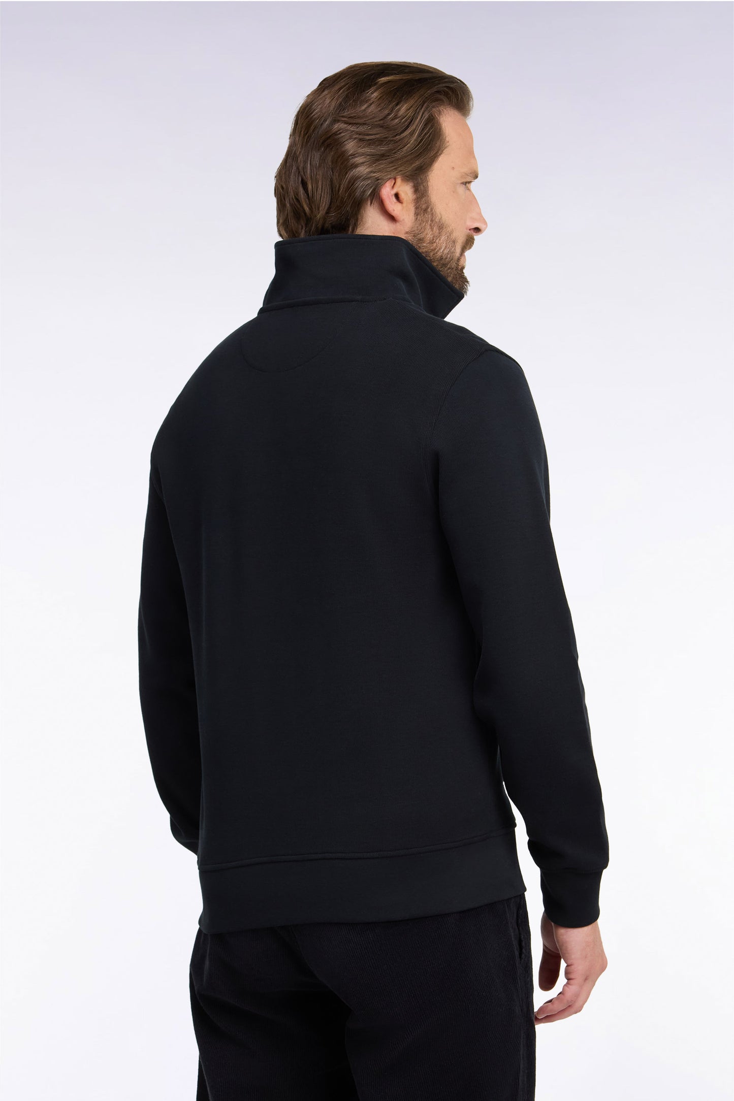 Sweatshirt col polo en coton noir coupe droite