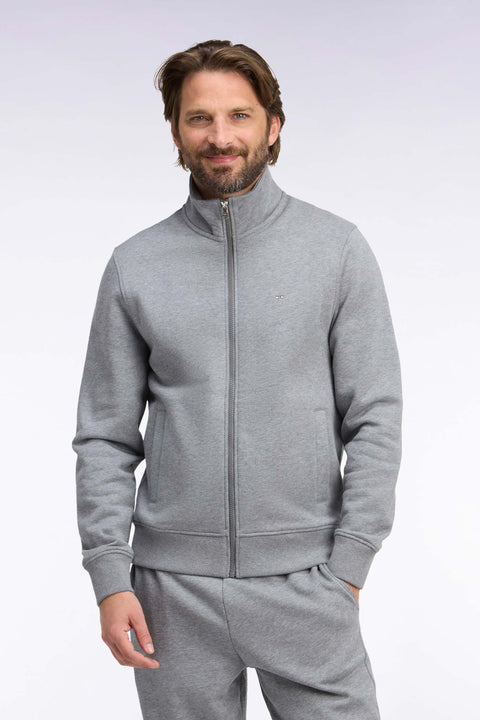 Straight-fit gray cotton trucker neck zipped sweatshirt - Image 3