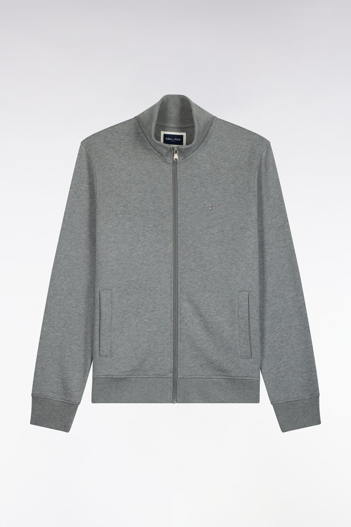 Sweatshirt zippé à col camionneur en coton gris coupe droite