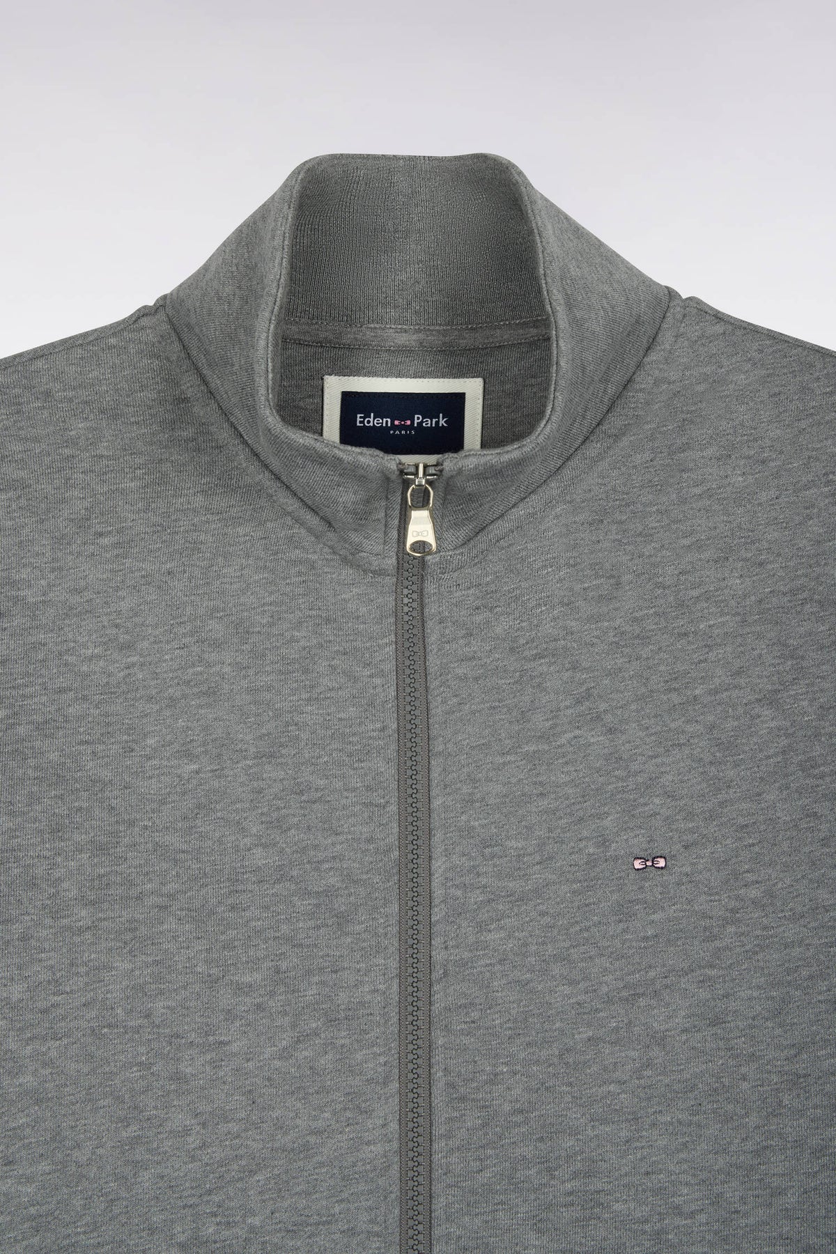 Sweatshirt zippé à col camionneur en coton gris coupe droite