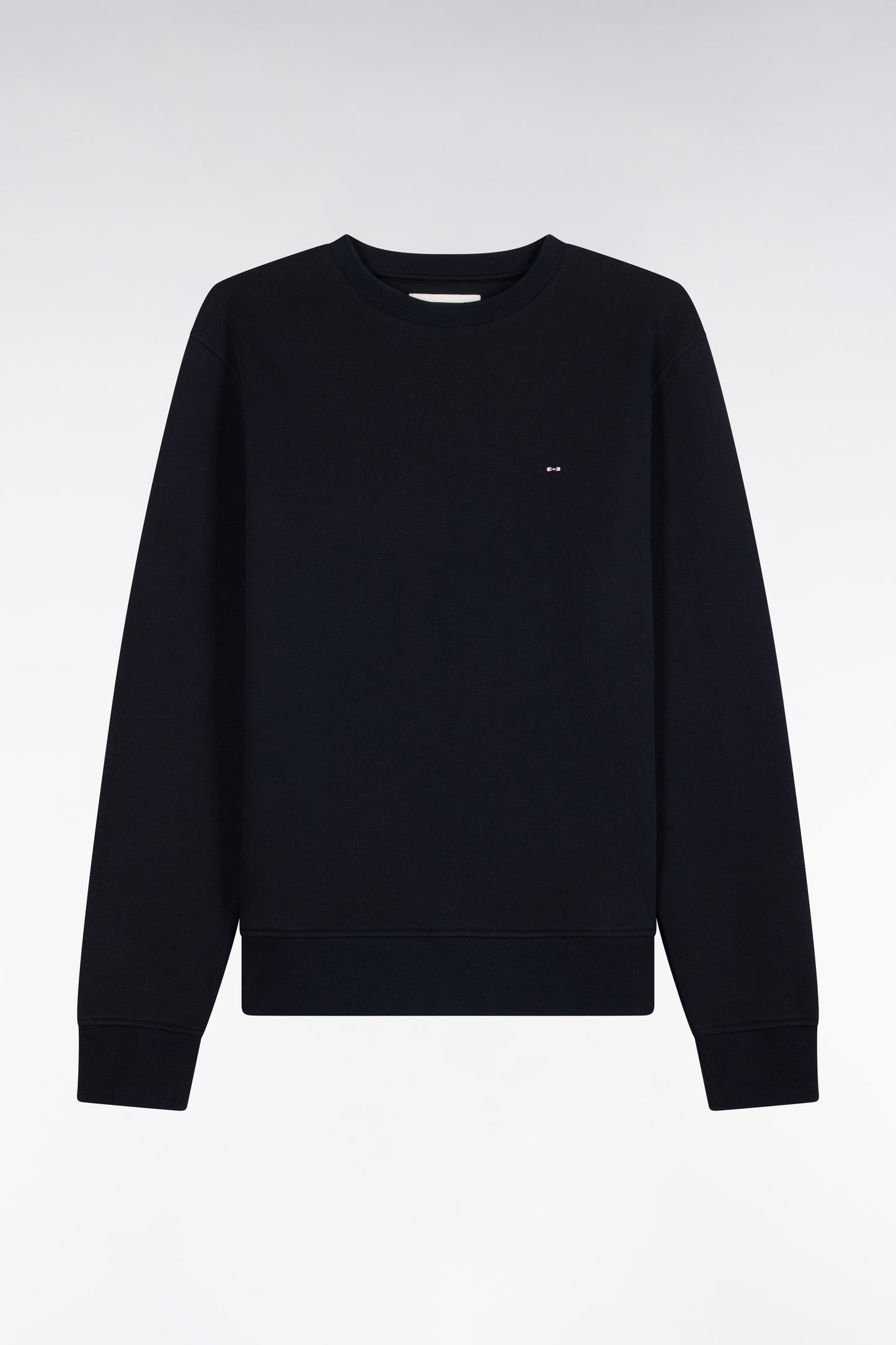 Sweatshirt col rond en molleton coton marine coupe droite