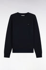 Sweatshirt col rond en molleton coton marine coupe droite