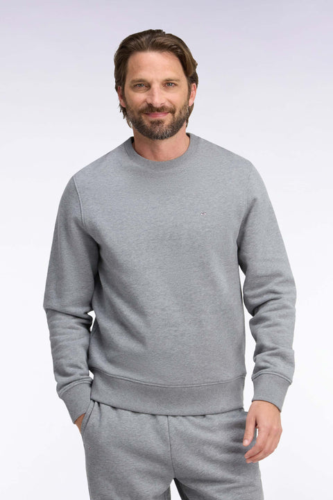 Sweatshirt col rond en molleton coton gris coupe droite - Image 3