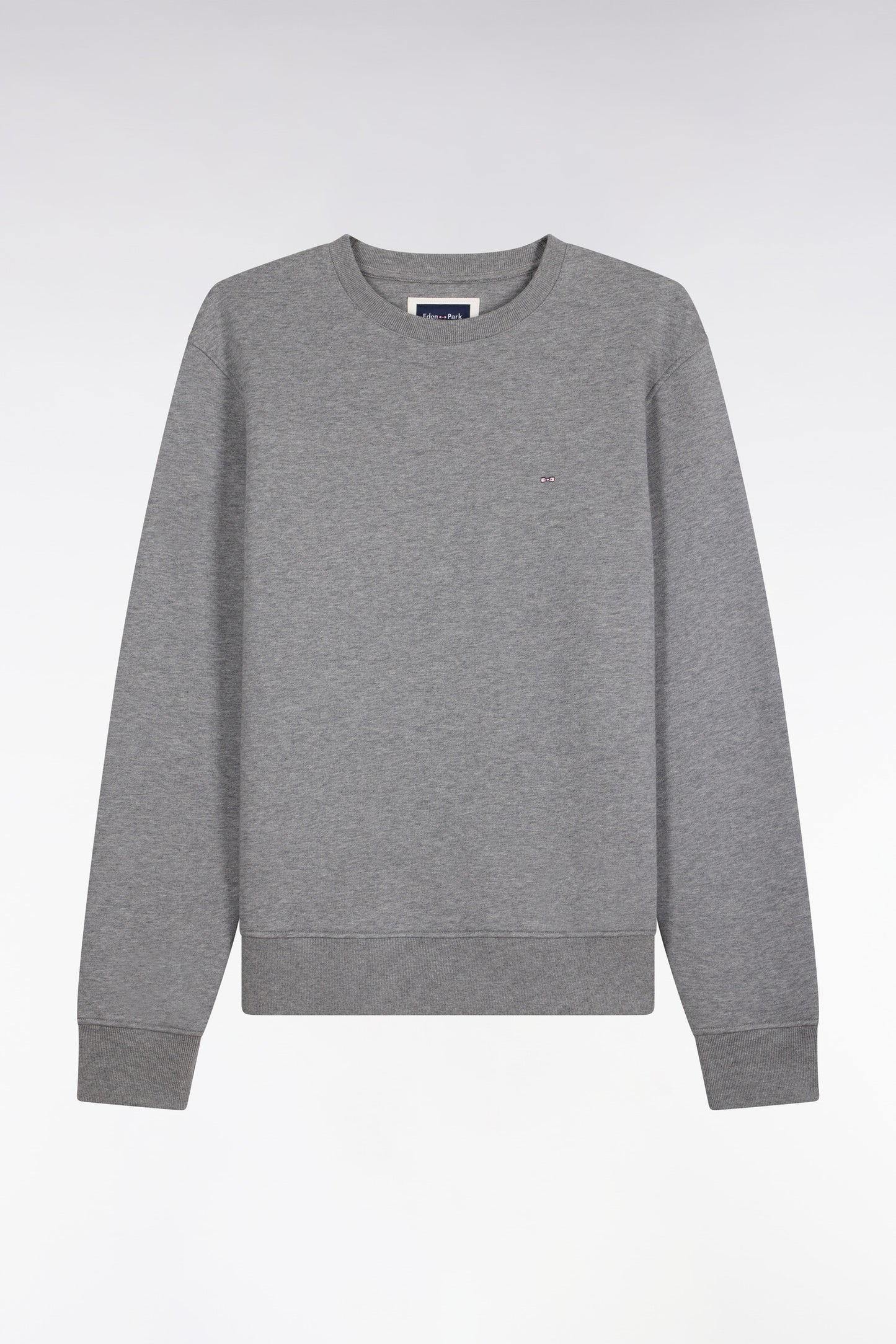 Sweatshirt col rond en molleton coton gris coupe droite