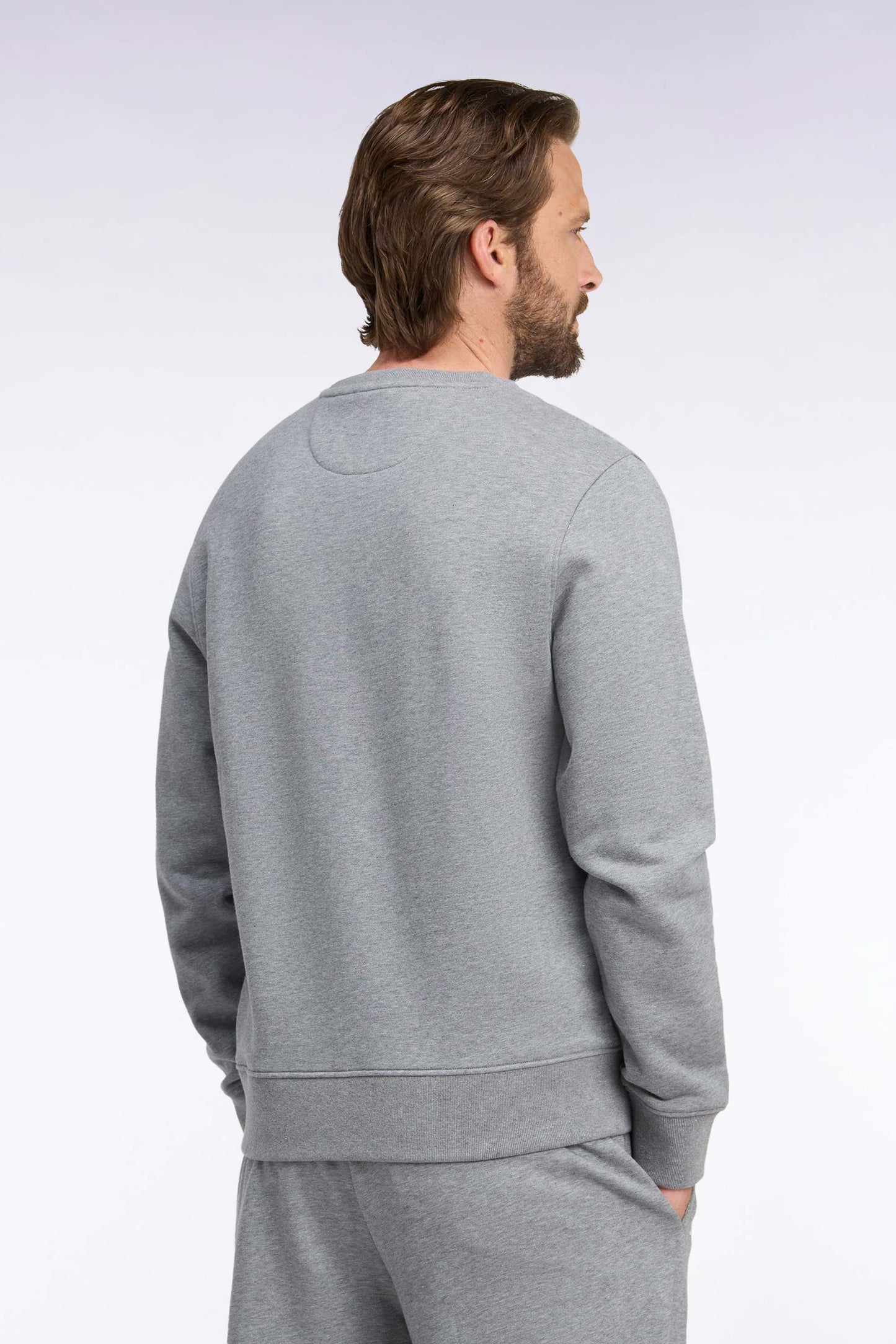 Sweatshirt col rond en molleton coton gris coupe droite