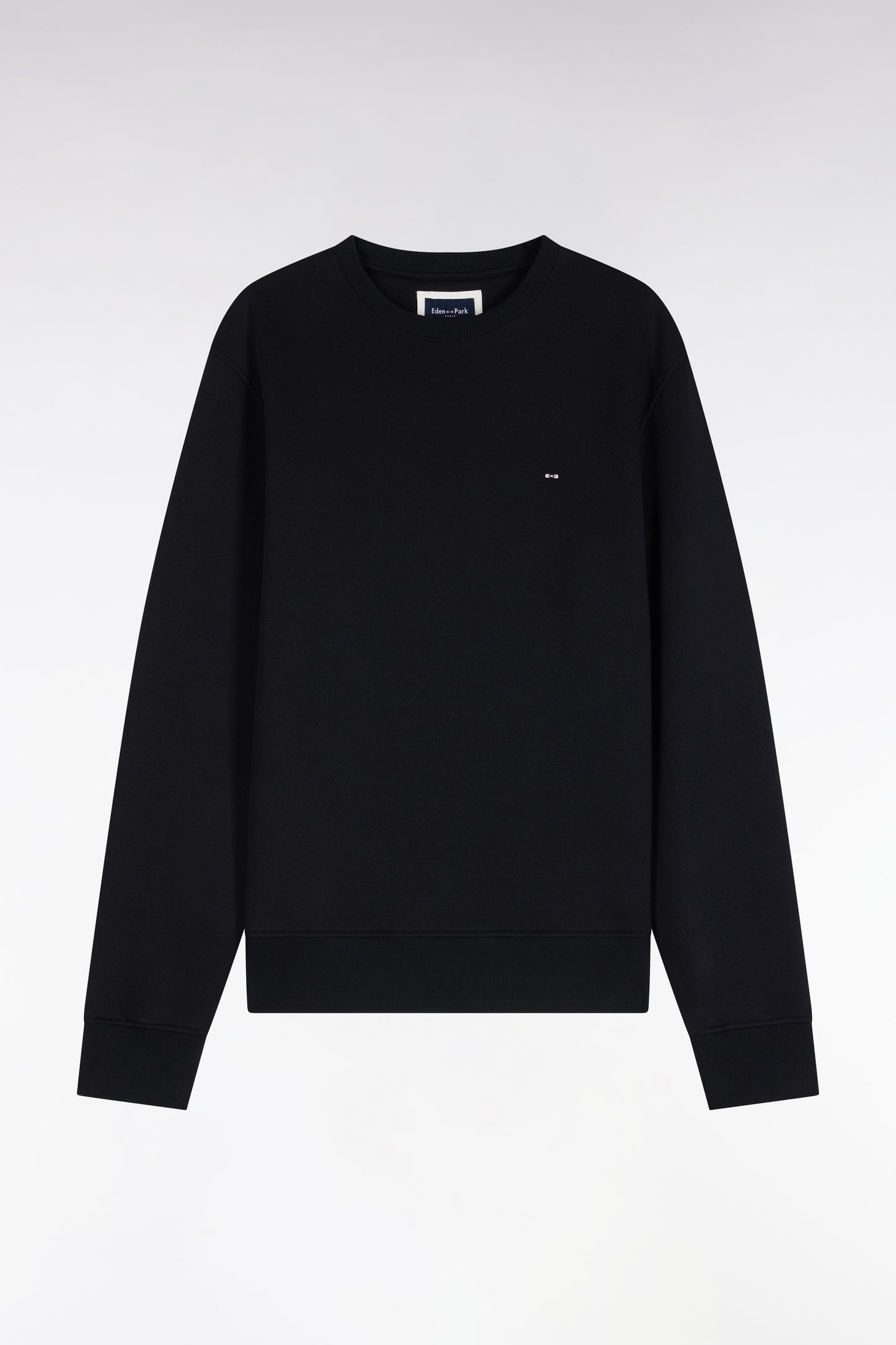 Sweatshirt col rond en molleton coton noir coupe droite