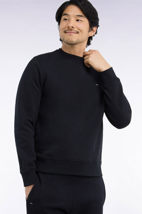 Sweatshirt col rond en molleton coton noir coupe droite - Image 1