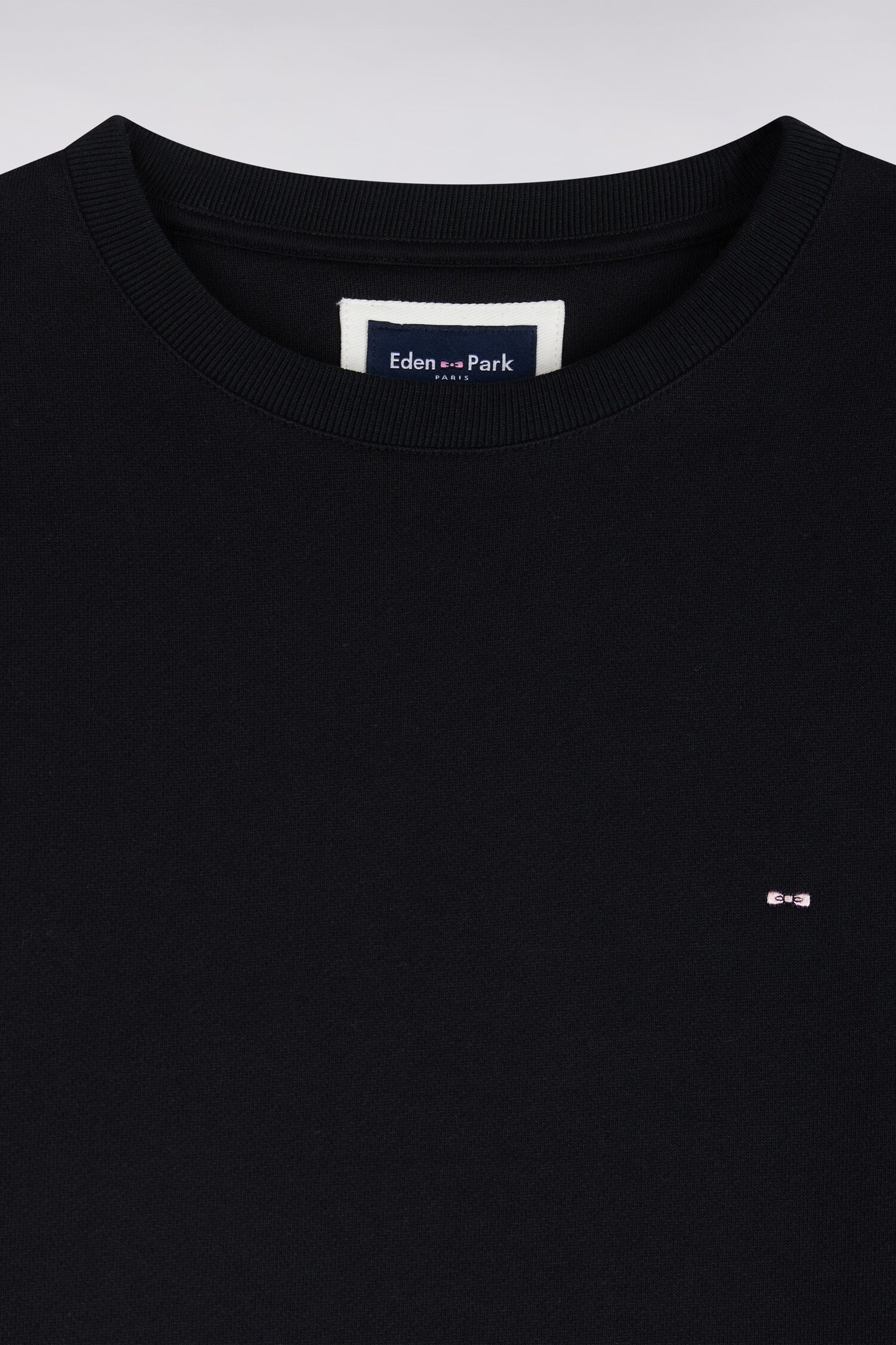 Sweatshirt col rond en molleton coton noir coupe droite